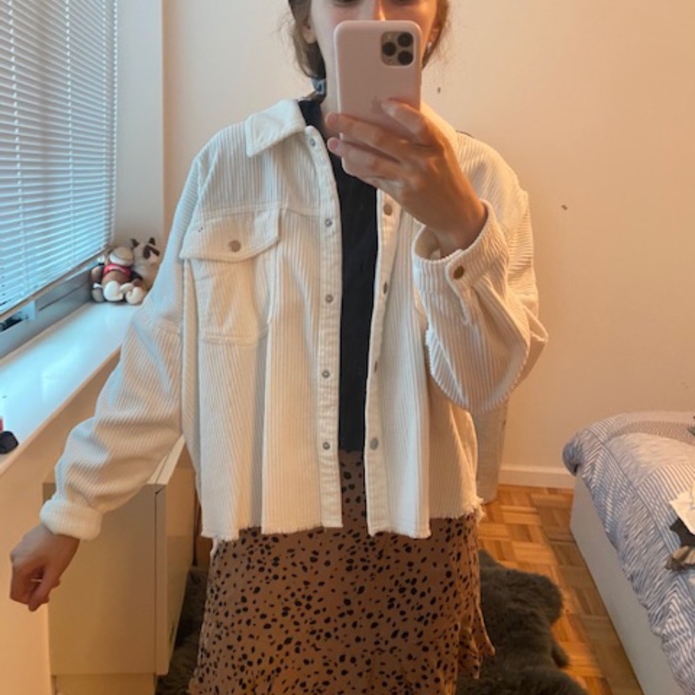 NWT Zara Distressed Fray Hem Corduroy Shirt Jacket